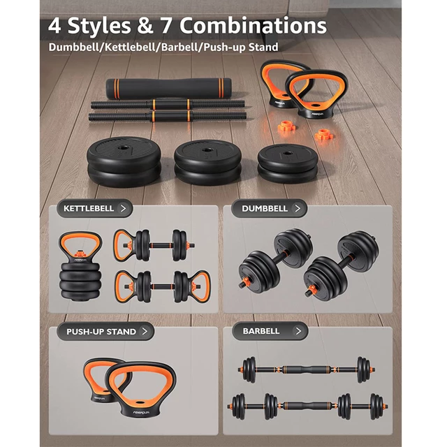 OTG 6 In 1 Adjustable Dumbbells And Barbell With Eco-Friendly Material  Plates